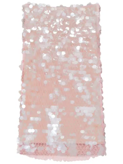 Tory Burch Sequin Maxi Skirt With Cascading Translucent Detail And Asymmetrical Scalloped Hem In Pink