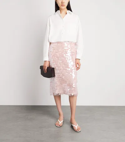 Tory Burch Sequin Mesh Midi Skirt In Pink