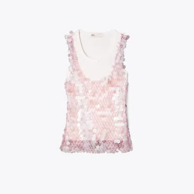 Tory Burch Sequin Mesh Top In Pink