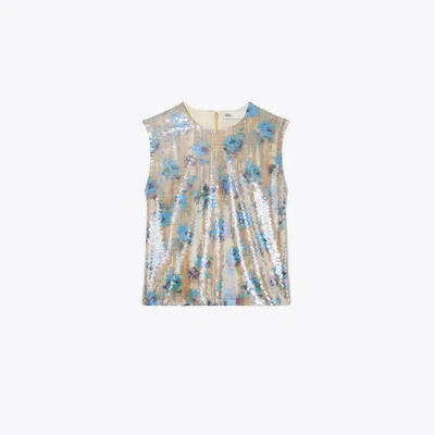 Tory Burch Sequin Shell Top In Neutral