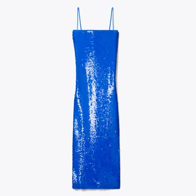Tory Burch Sequined Mesh Dress In Blue
