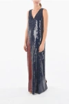 TORY BURCH SEQUINED SLEEVE-LESS LONG DRESS WITH BACK SLIT