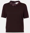 Tory Burch Wool And Sequin Short-sleeved Sweater In Burgundy