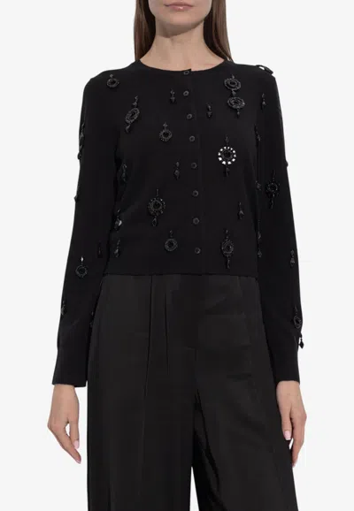 Tory Burch Sequin-embellished Cropped Cardigan In Black