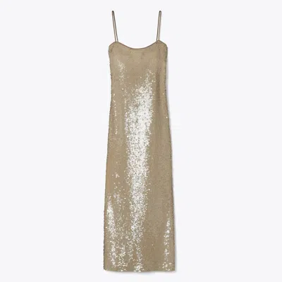 Tory Burch Sequins Mesh Dress In Taupe