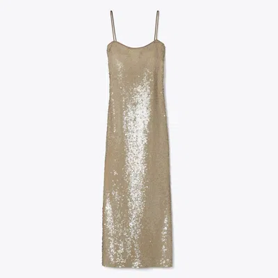 Tory Burch Sequins Mesh Dress In Taupe | ModeSens