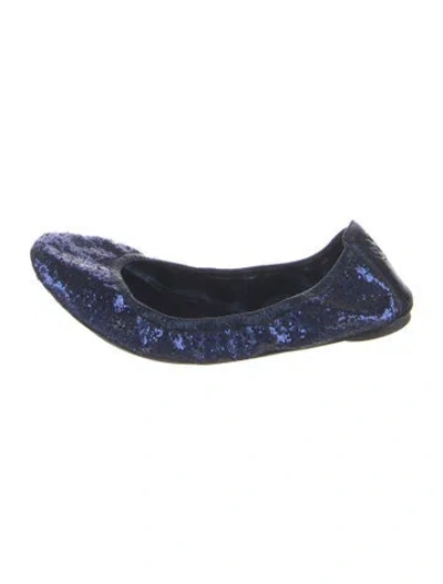 Pre-owned Tory Burch Sequins Patterned Ballet Flats In Blue/metallic