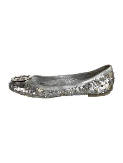 Pre-owned Tory Burch Sequins Patterned Ballet Flats In Metallic/silver