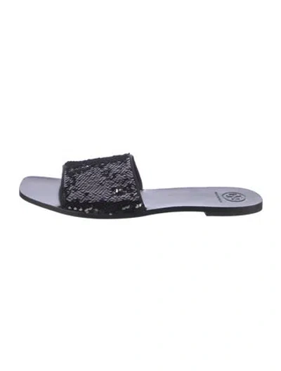 Pre-owned Tory Burch Sequins Patterned Slides In Black