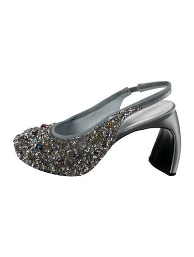Pre-owned Tory Burch Sequins Patterned Slingback Pumps In Metallic/silver