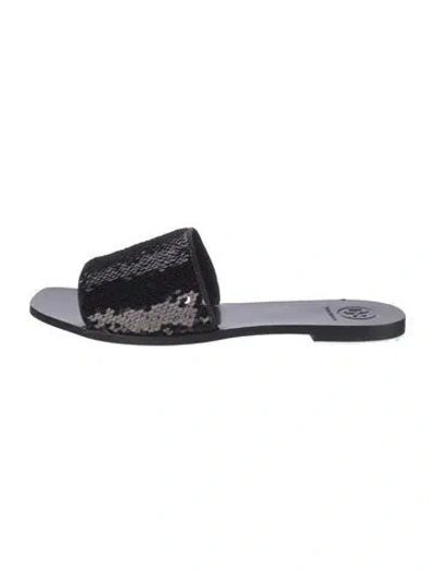 Pre-owned Tory Burch Sequins Printed Slides In Black