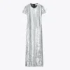 Tory Burch Sequins T-shirt Dress In Silver Sequins