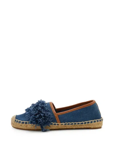 Pre-owned Tory Burch Shaw Fringe Espadrille Ballet Flats In Blue
