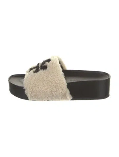 Pre-owned Tory Burch Shearling Graphic Print Slides