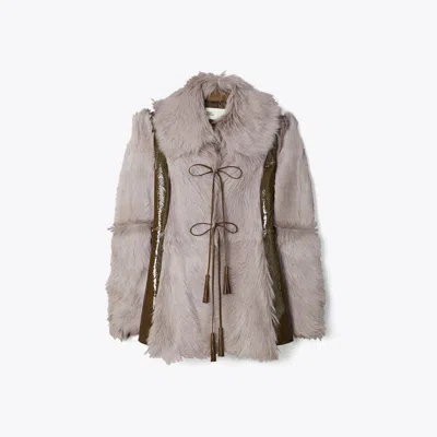Tory Burch Shearling Jacket In Neutral