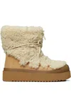 Tory Burch Shearling Lace-up Boot In Neutral