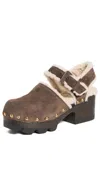 Tory Burch Shearling Lug Sole Clogs 70mm Deep Espresso In Deep Espresso
