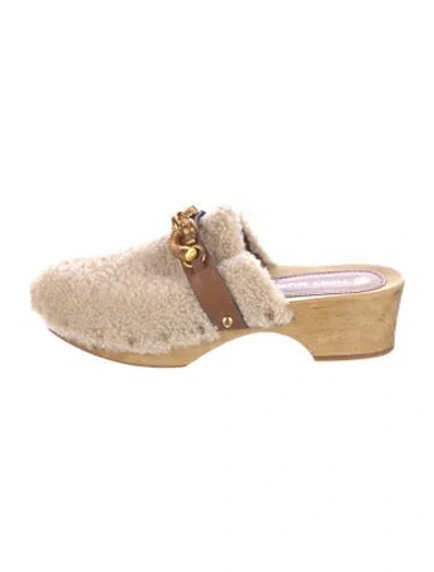 Pre-owned Tory Burch Shearling Mules In Neutral