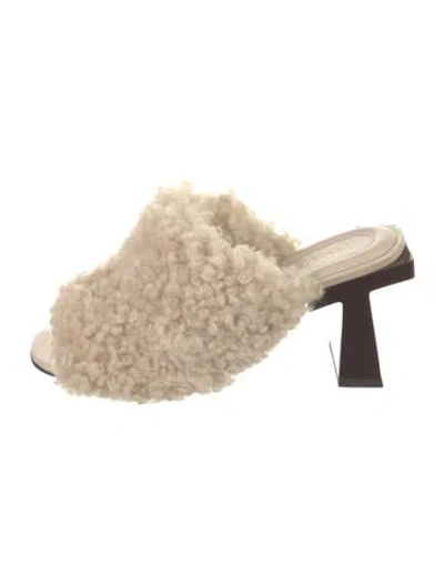 Pre-owned Tory Burch Shearling Slides In Brown/neutrals