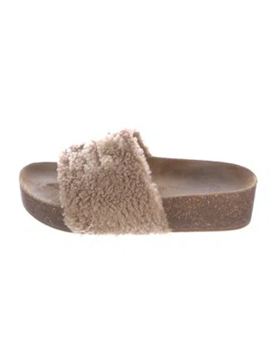 Pre-owned Tory Burch Shearling Slides In Neutral
