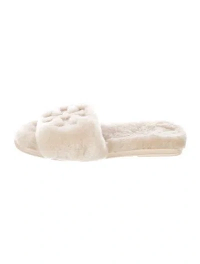 Pre-owned Tory Burch Shearling Slides In Neutral