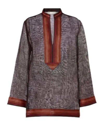 Tory Burch Sheer Linen Kaftan In Brown