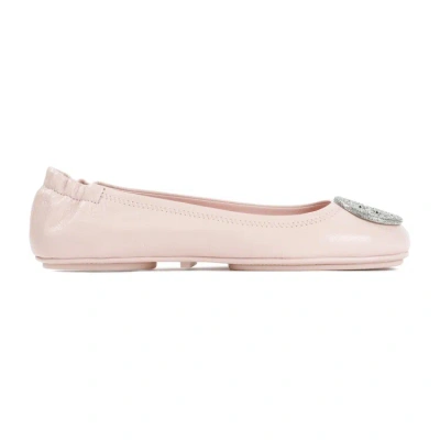 Tory Burch Shell Pink Ovine Leather Minnie Pave Ballerina In Neutrals