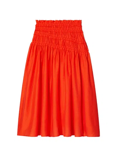 Tory Burch Shirred-detail Midi Skirt In Orange