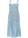 Tory Burch Tie-detailed Smocked Lyocell-blend Midi Dress In Blue