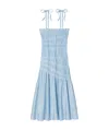 Tory Burch Tie-detailed Smocked Lyocell-blend Midi Dress In Blue
