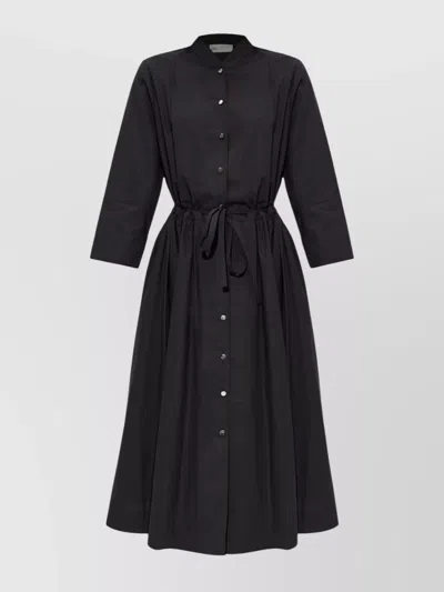 Tory Burch Shirt Dress With Drawstring Waist And Stand-up Collar In Gray