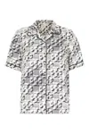 Tory Burch Silk Camp Shirt With Printed Monogram Pattern In New Ivory Pixelated Logo