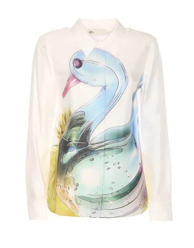 Tory Burch Lucky Duck Silk Shirt In White