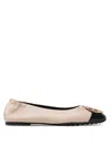 Tory Burch Claire Two-color Leather Ballet Flats In Nude