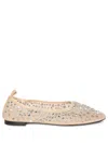 Tory Burch Beige Ballet Flats With All-over Crystals Application In Tech Fabric Woman