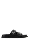 Tory Burch T Lock Slide Sandals With Logo Embellishment In Black
