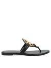 Tory Burch Leather Miller Sandals Flat Sole Open Toe In Black
