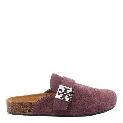 Tory Burch Mellow Golden-buckle Mules In Purple