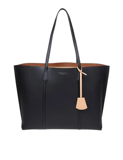 Tory Burch Shopping Bag In Textured Leather In Black