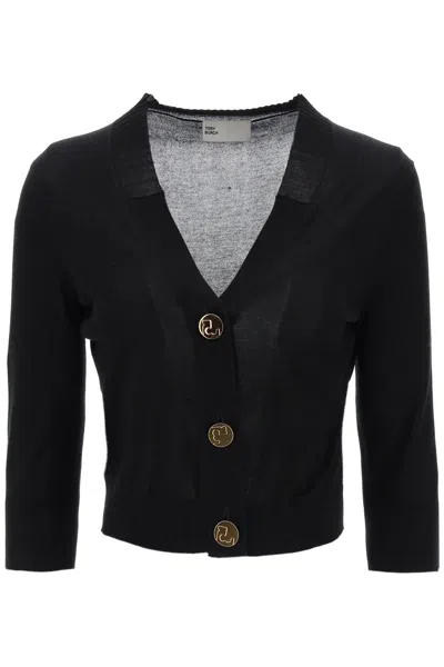 Tory Burch V-neck Cotton Cropped Cardigan In Black