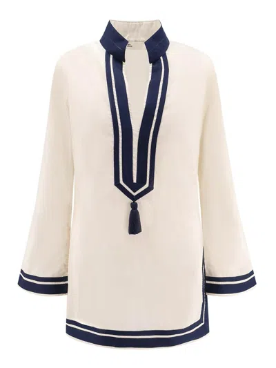 Tory Burch Short Cotton Dress With Contrasting Profiles