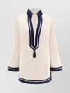 Tory Burch Whitetunic With Contrasting Details And Tassel In Cotton Woman