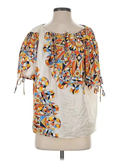 Pre-owned Tory Burch Short Sleeve Blouse In Ivory
