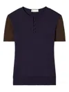 Tory Burch Short-sleeve Buttoned Wool T-shirt In Multi