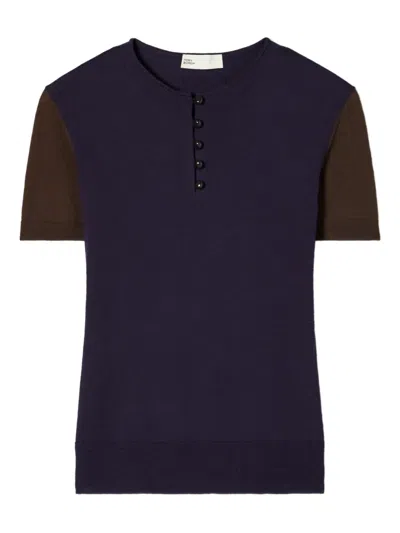 TORY BURCH SHORT-SLEEVE BUTTONED WOOL T-SHIRT