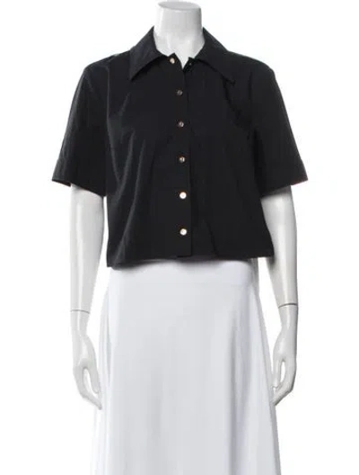 Pre-owned Tory Burch Short Sleeve Button-up Top In Black
