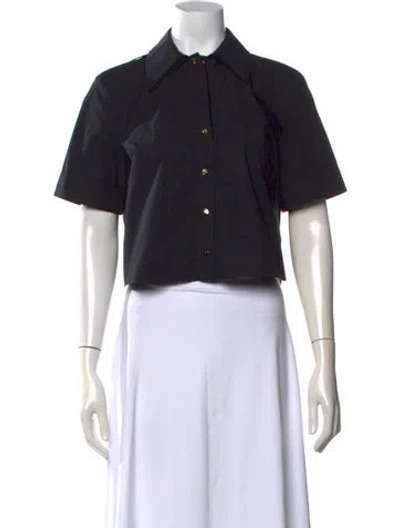 Pre-owned Tory Burch Short Sleeve Button-up Top In Black