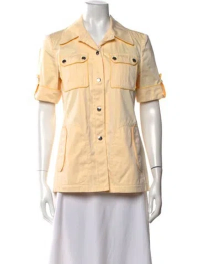 Pre-owned Tory Burch Short Sleeve Button-up Top In Neutrals