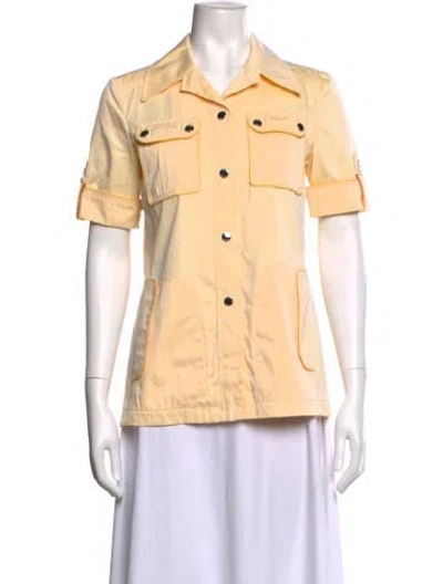 Pre-owned Tory Burch Short Sleeve Button-up Top W/ Tags In Yellow