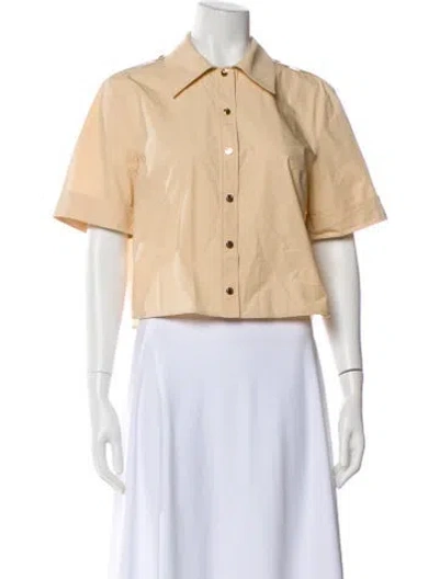 Pre-owned Tory Burch Short Sleeve Button-up Top In Yellow